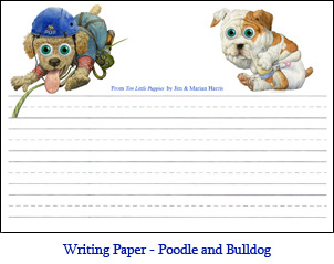 Lined Student Writing Paper – Poodle and Bulldog (Dog Art from Ten Little Puppies)